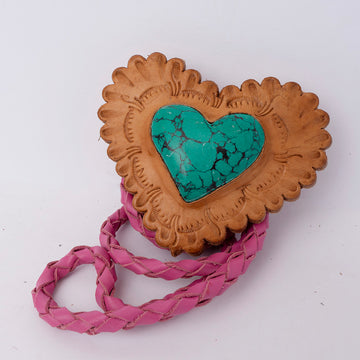 American Darling ADJW104E Braided Genuine Leather Jewelry Necklace with Leather Concho